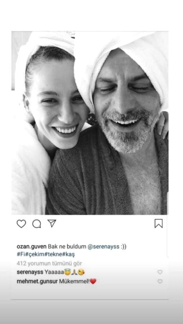 Ozan Güven, Serenay Sarıkaya ile Sette Çektirdiği Bornozlu Fotoğrafını Paylaştı