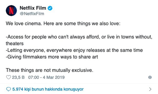 Netflix, Oscar'a Aday Gösterilmemeli