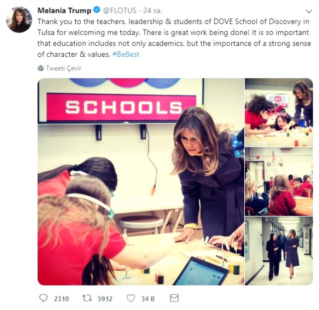 ABD Başkanı Trump'ın Eşi Melania Trump, ABD'de FETÖ'nün Okulunu Ziyaret Etti