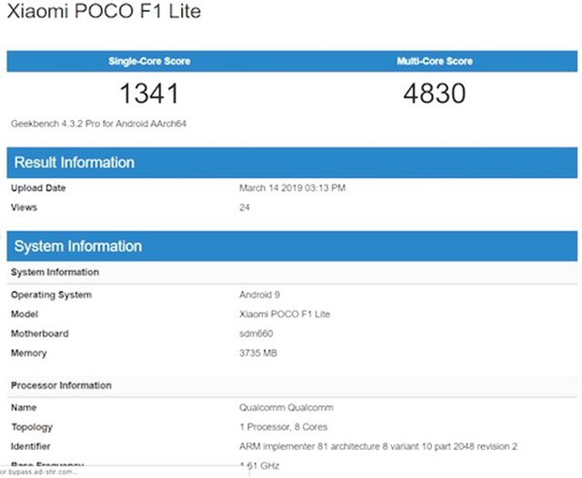4 Gb Ram'li Xiaomi Poco F1 Lite, Geekbench'te Görüntülendi