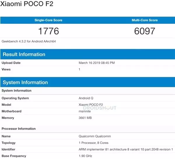 Xiaomi Pocophone F2, Android Q ve Snapdragon 855 ile Geekbench'te Ortaya Çıktı