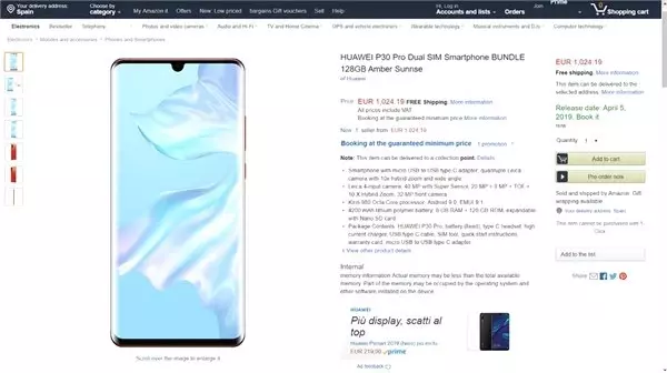 Amazon, Huawei P30 Pro'yu Yanlışlıkla Ön Siparişe Açtı