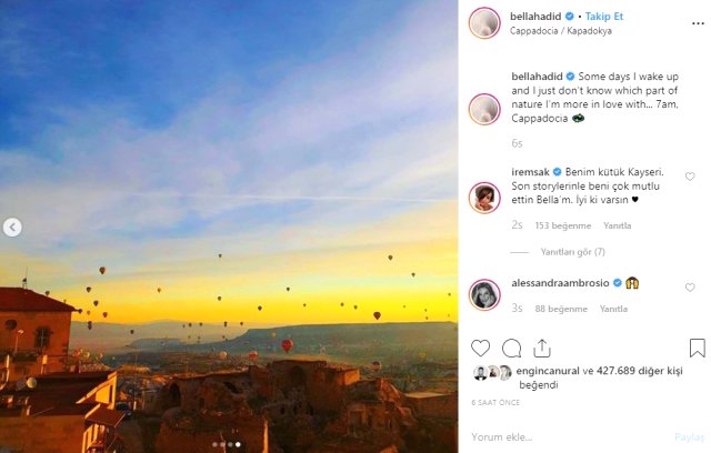Bella Hadid'in Kapadokya'dan Paylaştığı Fotoğraflara Beğeni Yağıyor