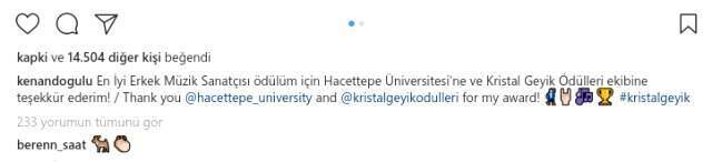 Beren Saat, Eşi Kenan Doğulu'yu Sosyal Medya Hesabından Tebrik Etti