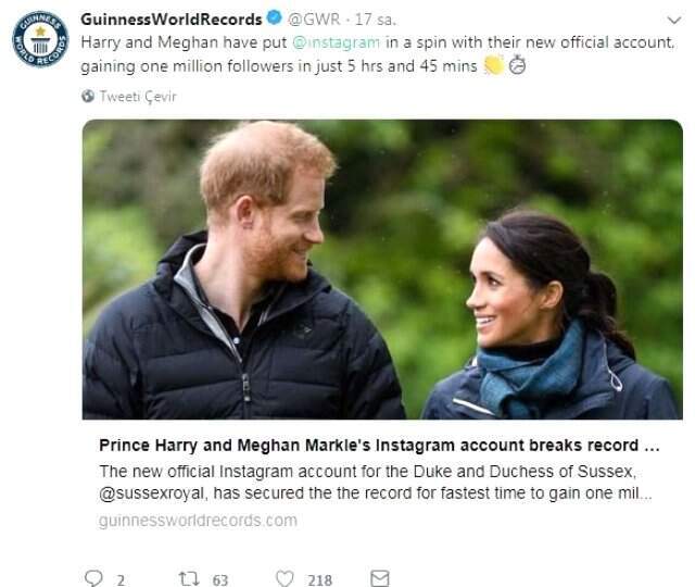 Prens Harry ve Düşes Meghan'ın Instagram Hesabı Dünya Rekoru Kırdı