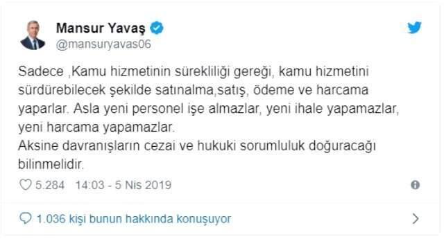 Mansur Yavaş: 1 Nisan'dan İtibaren Belediyede Yapılan Rutin Dışı İşler Hükümsüzdür