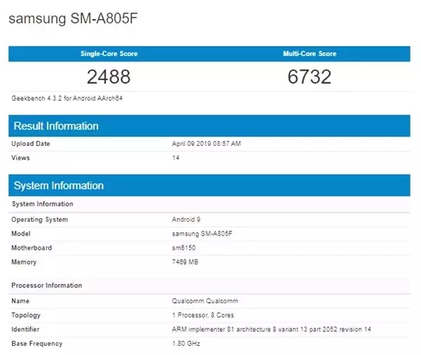 Samsung Galaxy A80, 8 Gb Ram ile Geekbench'te Ortaya Çıktı