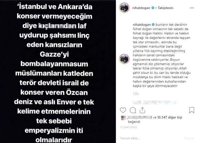 Nihat Doğan, İsrail'de Sahneye Çıkan Özcan Deniz ve Aslı Enver'e Ateş Püskürdü