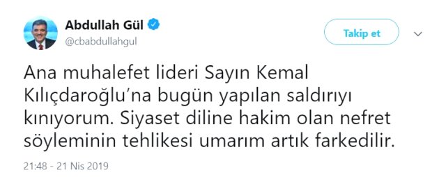 Abdullah Gül, Kılıçdaroğlu'na Yapılan Saldırıya Tepki Gösterdi: Umarım Artık Fark Edilir!