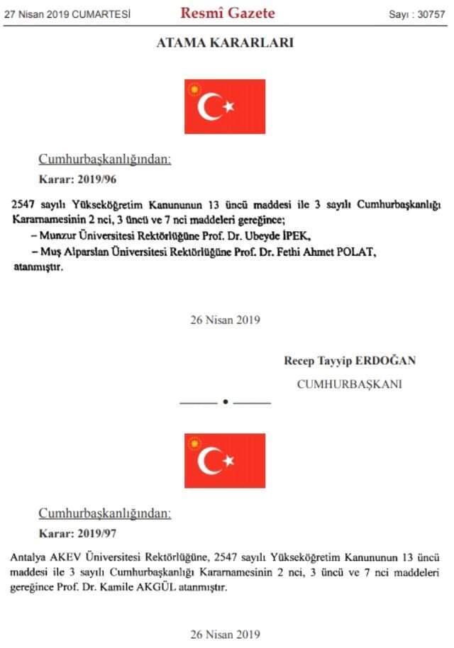 Cumhurbaşkanı Erdoğan İmzayı Attı, 5 Üniversitenin Rektörü Belli Oldu