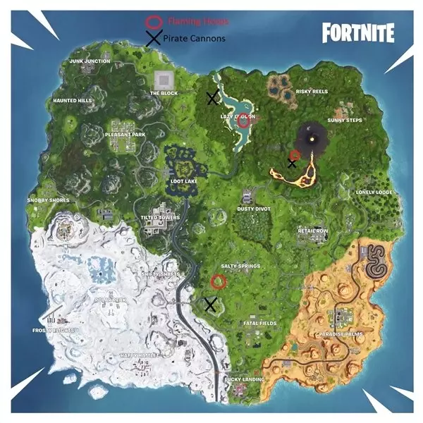 Fortnite'ın 8. Sezon 10. Hafta Görevindeki Yanan Çemberler Nerede Bulunur?