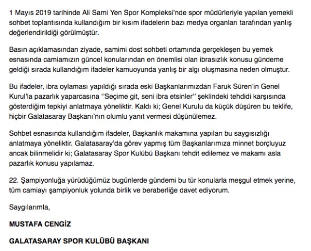 Mustafa Cengiz: Galatasaray Başkanı Tehdit Edilemez