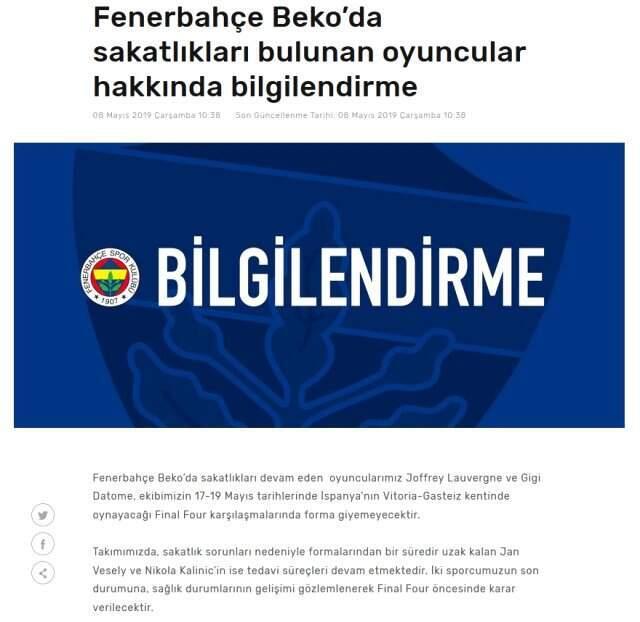 Fenerbahçe Beko'da Joffrey Lauvergne ve Datome, Final Fourda Forma Giyemeyecek