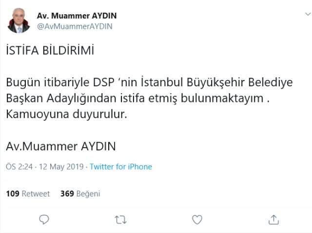 DSP'nin İstanbul Adayı Yarıştan Çekildi