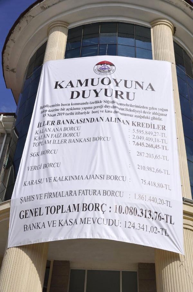 Söğüt Belediye Başkanı Devraldığı Borcu Belediye Binasına Astı