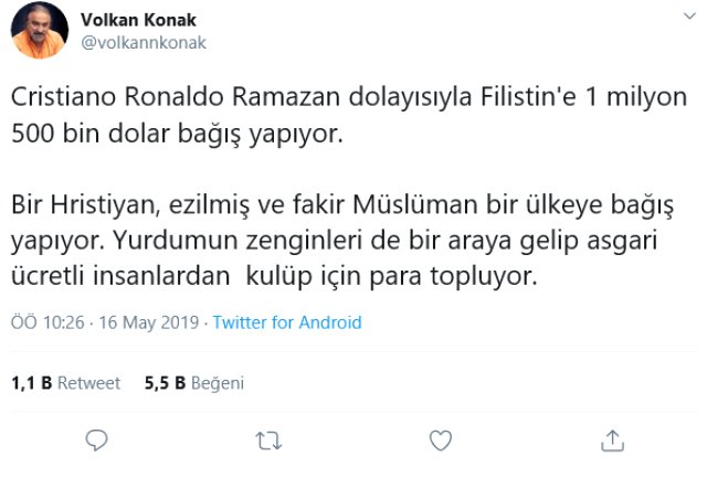 Volkan Konak, Fenerbahçe İçin Bağış Toplayan Ünlü İsimleri, Ronaldo'yu Örnek Göstererek Eleştirdi