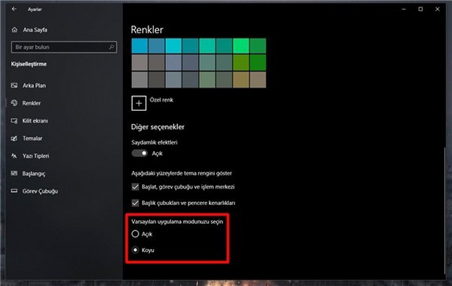 Windows 10'daki Karanlık Mod Nasıl Aktif Edilir?