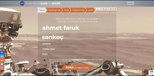 NASA, Türklerin Birinci Olduğunu Duyurdu: 308 Bin 454 Kişinin İsmi Mars'a Gidecek