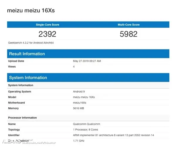 Meizu 16Xs'in Geekbench Skorları Ortaya Çıktı