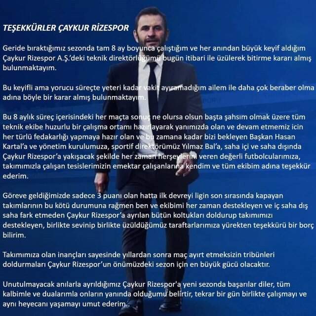 Çaykur Rizespor'da Okan Buruk dönemi sona erdi Çaykur Rizespor'da Okan Buruk dönemi sona erdi