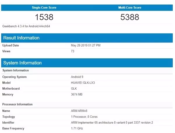 Huawei Nova 5i'nin Geekbench Sonuçları Ortaya Çıktı