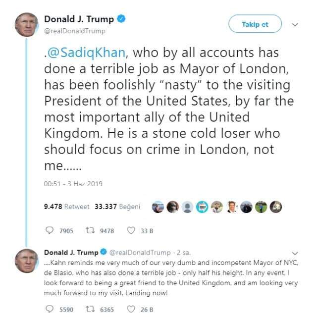 Trump'tan Londra Belediye Başkanı hakkında şoke eden sözler: Tam bir ezik