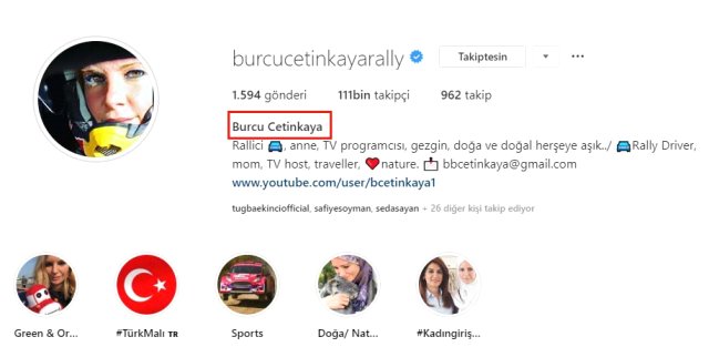Rallici Burcu Çetinkaya Instagram hesabından eşinin soyadını kaldırdı