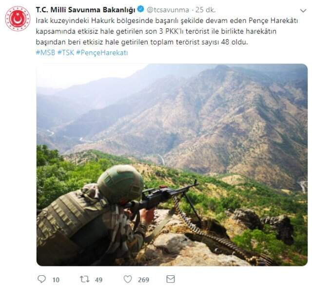Pençe Harekatı'nda sıcak gelişme: Öldürülen terörist sayısı 48'e çıktı