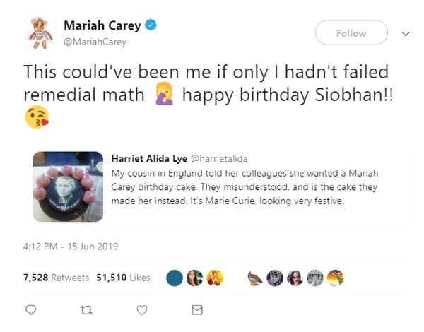 Mariah Carey Hayranına Ünlü Fizikçi Marie Curie Fotoğraflı Pasta Gönderildi, Twitter Yıkıldı