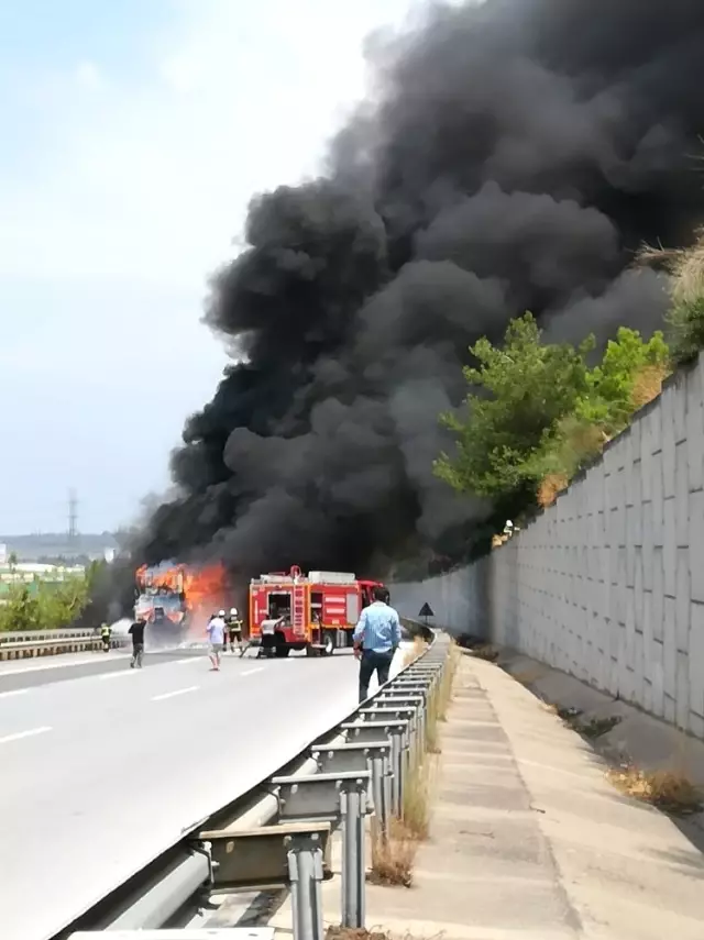 Seyir halindeki tır alev alev yandı