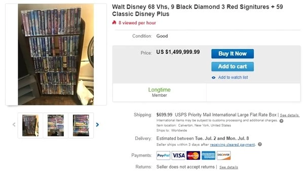 Disney'in Eski Kasetleri, eBay'de Neredeyse Film Maliyetine Satışa Çıktı