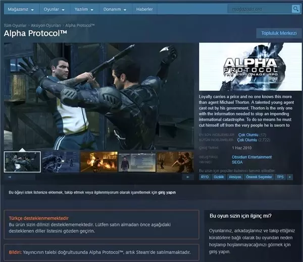 SEGA, Yayın Hakları Biten Alpha Protocol'ün Steam Satışlarını Durdurdu