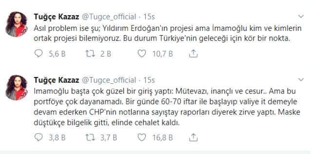 Manken Tuğçe Kazaz'dan tartışma yaratan İmamoğlu paylaşımı