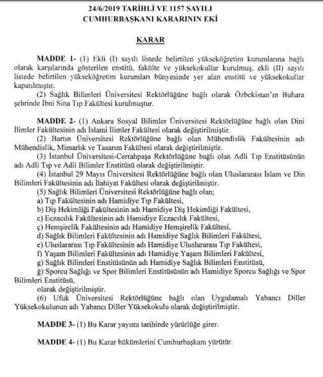Cumhurbaşkanı Erdoğan imzayı attı, yeni enstitü, fakülte ve yüksekokullar kuruldu