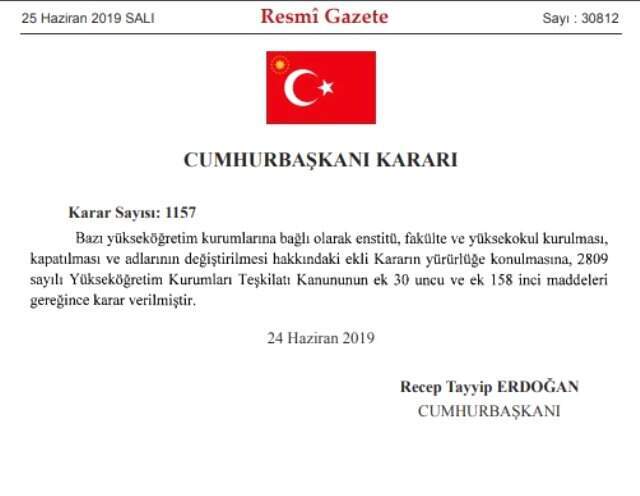 Cumhurbaşkanı Erdoğan imzayı attı, yeni enstitü, fakülte ve yüksekokullar kuruldu