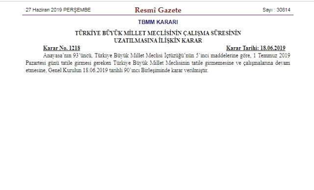 TBMM, 1 Temmuz'da tatile girmeyecek