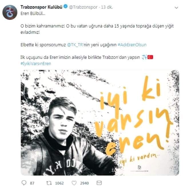 Trabzonspor'dan Eren Bülbül paylaşımı