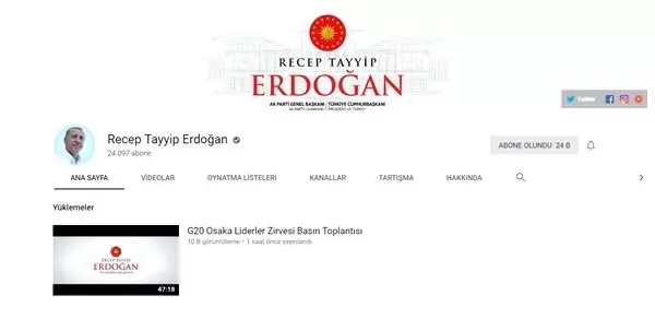 <a class='keyword-sd' href='/turkiye/' title='Türkiye'>Türkiye</a> Cumhurbaşkanı Erdoğan'ın YouTube Kanalı Yayına Başladı