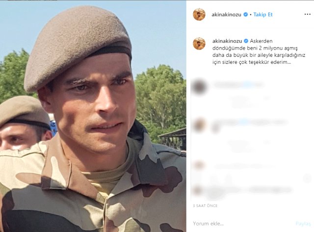 Yakışıklı oyuncu Akın Akınözü, askerlik fotoğrafını yayınladı