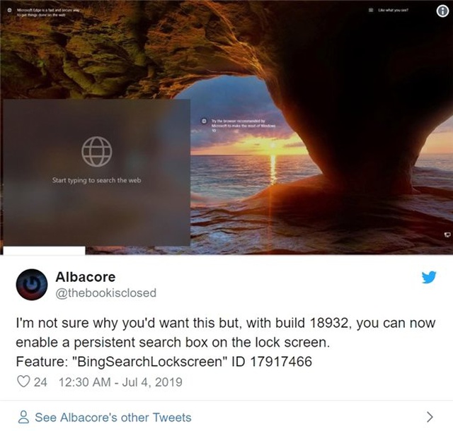 Microsoft, Windows 10 Kilit Ekranına Arama Motoru Getirmeyi Test Ediyor
