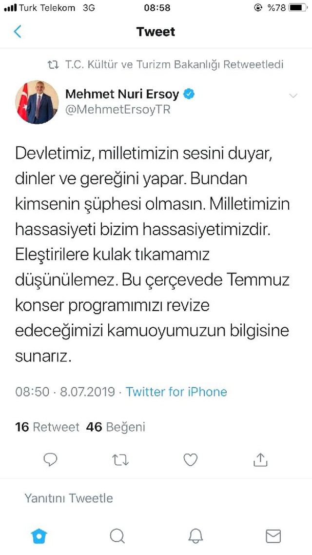 Bakan Mehmet Nuri Ersoy, tepki çeken Sıla konseri hakkında açıklama yaptı