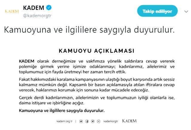 KADEM'den sosyal medyadaki eleştirilere yanıt: Sonuna kadar mücadele edeceğiz