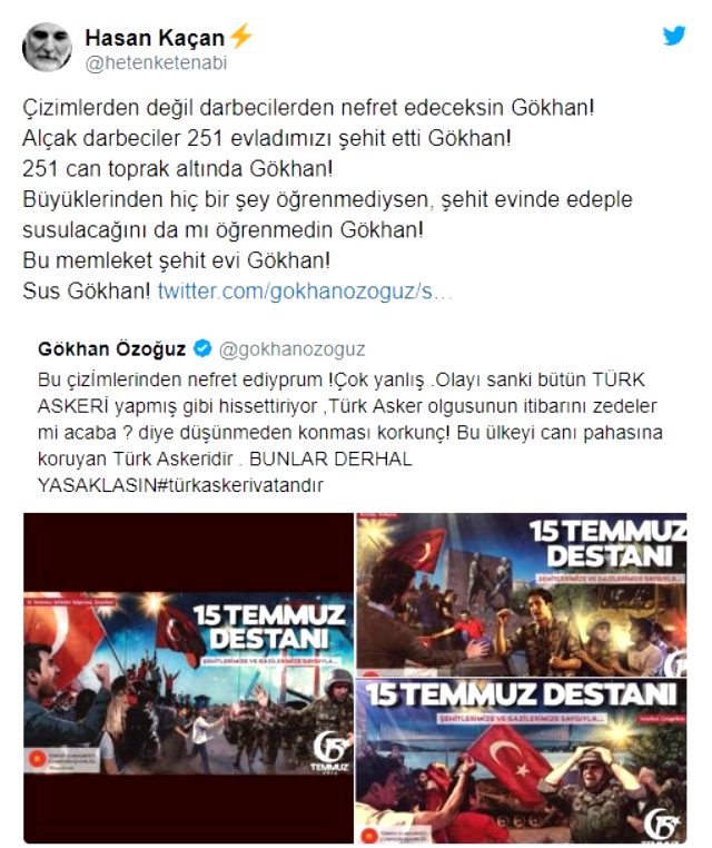 Oyuncu Hasan Kaçan, Gökhan Özoğuz'un 15 Temmuz afişleri hakkındaki paylaşımına tepki gösterdi