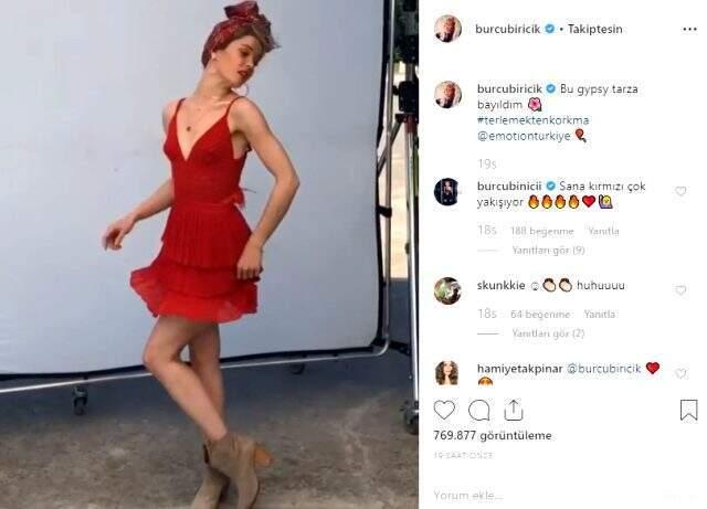 Mini elbisesiyle dans eden oyuncu Burcu Biricik'in videosuna beğeni yağdı