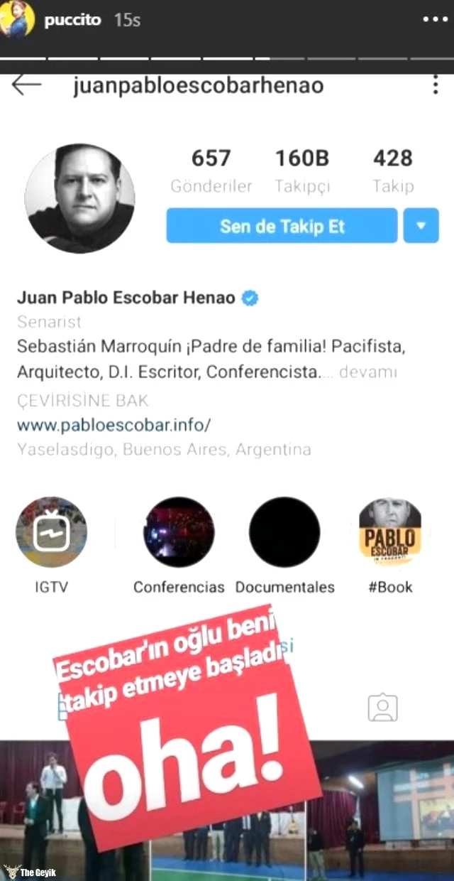 Pablo Escobar'ın Oğlu Pucca'yı Instagram'dan Takibe Aldı