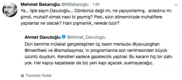 CHP'li Bekaroğlu'ndan Davutoğlu'na tepki: Sizin döneminizde muhaliflere yapılanlar ne olacak?