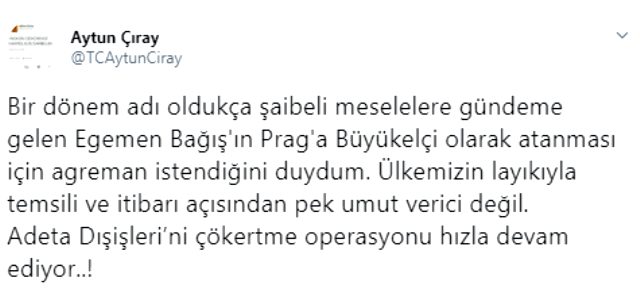 Egemen Bağış'ın büyükelçi atanması için Türkiye'nin, Çekya ile temasa geçtiği iddia edildi