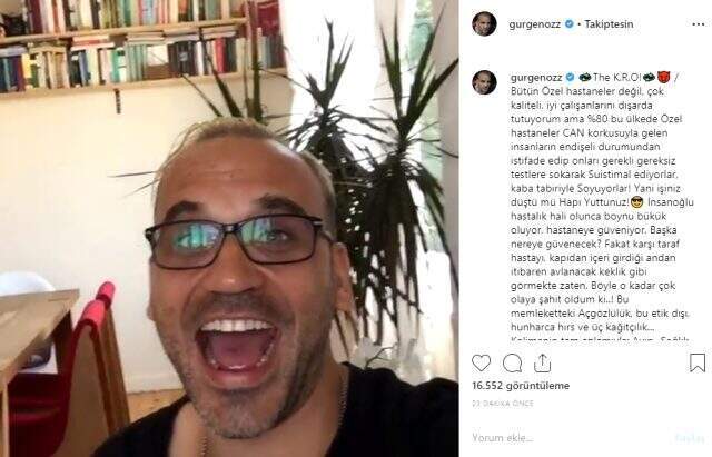 Oyuncu Gürgen Öz, özel hastanelerin fazla para almasına sitem etti