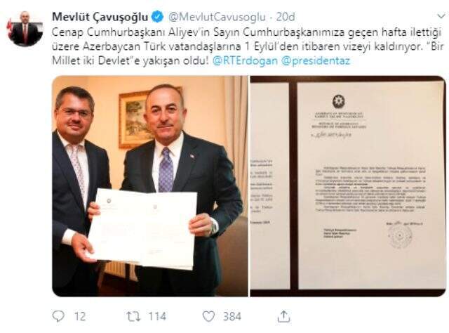 Son dakika! Azerbaycan'ın Türk vatandaşlarına yönelik vize uygulaması 1 Eylül'den itibaren kaldırılıyor Azerbaycan'ın Türk vatandaşlarına yönelik vize uygulaması 1 Eylül'den itibaren kaldırılıyor