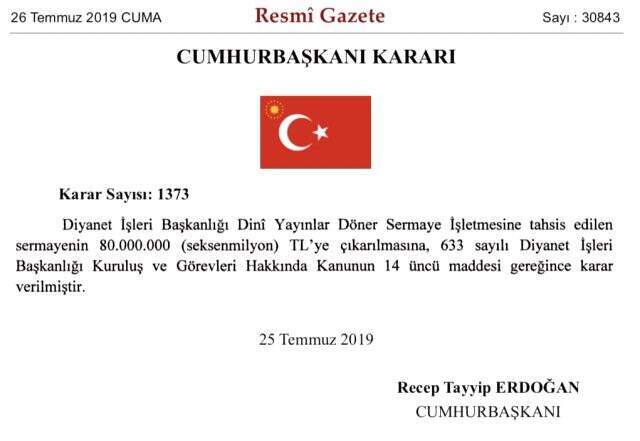 Diyanet İşleri Başkanlığına yeni bütçe: 80 milyon liraya çıkarıldı Diyanet İşleri Başkanlığına yeni bütçe: 80 milyon liraya çıkarıldı